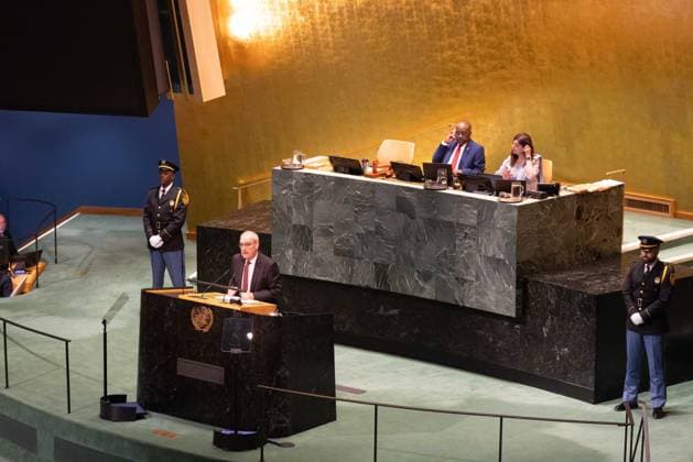 September 22, 2026, New York City, USA: Swiss President Guy Parmelin addresses the General Debate of the 81st session of the United Nations General Assembly at the UN Headquarters in New York City. New York City USA - ZUMAl194 20260922_zip_l194_038 Copyright: xMarekxLadzinskix