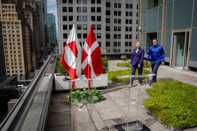Danish Greenlandic press conference after signing of agreement Prime Minister Mette Frederiksen and Greenland s head of government Jens-Frederik Nielsen hold a press conference after the security agreement with the USA is signed, on the roof of the Danish UN mission in New York on Tuesday, September 22, 2026. (Photo: Mads Claus Rasmussen Ritzau Scanpix) , New York USA Copyright: RitzauxScanpix MadsxClausxRasmussenx spdk20260923-044156-L