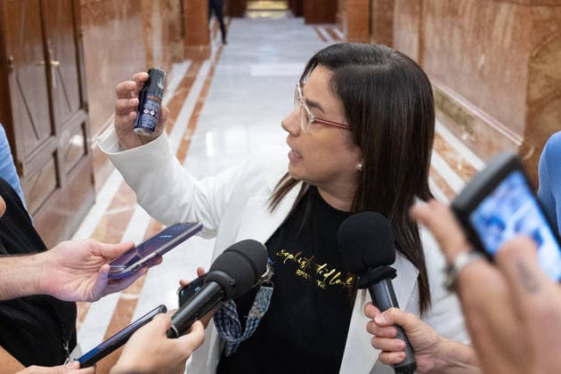 Marlaska and Robles Focus the Question Period in Congress PP Representative Ana Vázquez, after being expelled for carrying a can of pepper spray during a question period directed at the government in the Congress of Deputies on September 23, 2026, in Madrid, Spain. The government faces a new question period that once again centers on its handling of the migration crisis in Ceuta, with seven questions and two urgent interpellations. The Minister of the Interior and the Minister of Defense will bear the brunt of the congressional scrutiny, although the opposition will also question other ministers. After the question period, Congress will debate and vote on the approval of emergency economic measures. SEPTEMBER 23, 2026 Jesús Hellí Spain  Copyright: xJesusxHellinx 7793147