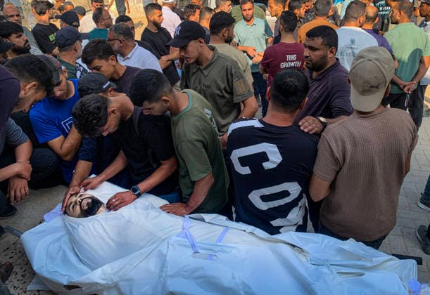 Mourners Bid Farewell to Two Palestinians at al-Shifa Hospital Mourners bid farewell to the bodies of two Palestinians at al-Shifa Hospital in Gaza City on September 23, 2026, after they were killed in an Israeli attack in the al-Nafq area. Photo by Mohammed Salha apaimages Gaza Gaza Strip Palestinian Territory 230926_Gaza_MS_00(15) Copyright: xapaimagesxMohammedxSalhax xapaimagesx