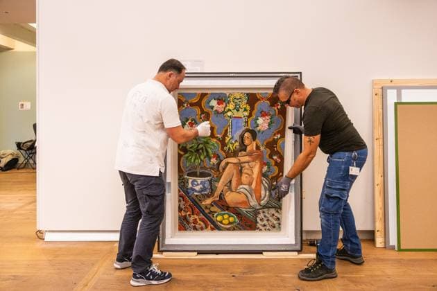 AMSTERDAM - The Figure dÃ corative sur fond ornemental , a key work from the oeuvre of Henri Matisse, during the unpacking at the H ART Museum. DINGENA MOL ANP netherlands out - belgium out  Copyright: xx x569754972x originalFilename: 569754972.jpg