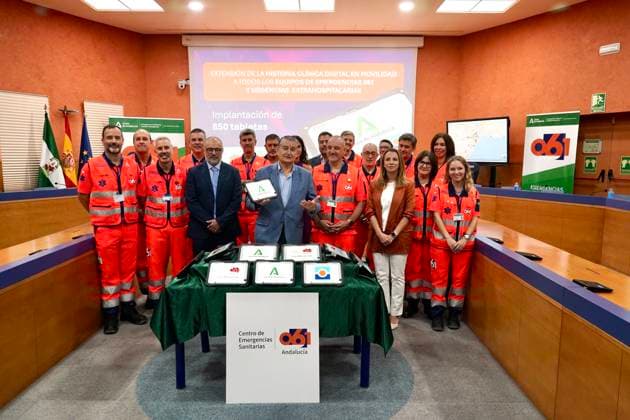 Presentation in Málaga of the new tablets for the 061 Emergency Medical Services of Andalusia The First Vice President of the Regional Government and Minister of the Presidency, Health, and Emergencies, Antonio Sanz, during the presentation ceremony for the new tablets for the 061 Andalusian Health Emergency Services. September 23, 2026, in Málaga, Andalusia, Spain. SEPTEMBER 23, 2026, in Málaga, Andalusia, Spain. Málaga, Andalusia, Spain. Spain Copyright: xÃlexxZeax 7793397