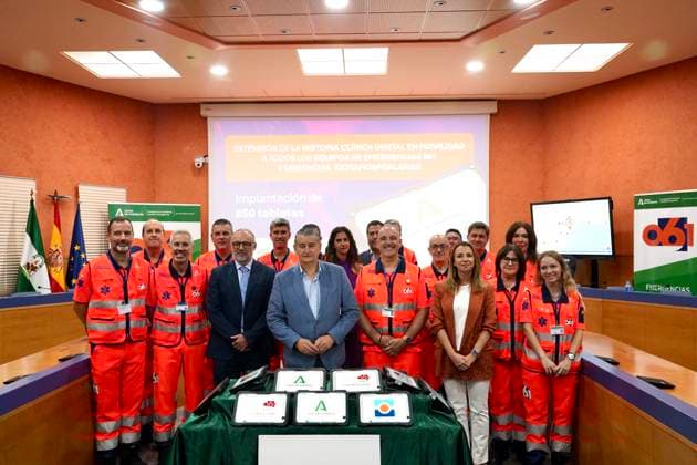 Presentation in Málaga of the new tablets for the 061 Emergency Medical Services of Andalusia The First Vice President of the Regional Government and Minister of the Presidency, Health, and Emergencies, Antonio Sanz, during the presentation ceremony for the new tablets for the 061 Andalusian Health Emergency Services. September 23, 2026, in Málaga, Andalusia, Spain. SEPTEMBER 23, 2026, in Málaga, Andalusia, Spain. Málaga, Andalusia, Spain. Spain Copyright: xÃlexxZeax 7793399