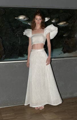 IPA88864191 - Milan, Italy: Luisa Beccaria SS27 MFW Fashion Show and Backstage Spring Summer 2027 In the photo: a model wearing a distinctive Luisa Beccaria dress  Copyright: xNickxZonnaxxcopyrightx x xNickxZonnax IPA88864191
