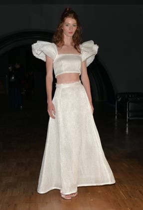 IPA88864192 - Milan, Italy: Luisa Beccaria SS27 Milan Fashion Week Show and Backstage: Spring Summer 2027 In the photo: a model wearing a distinctive Luisa Beccaria dress  Copyright: xNickxZonnaxxcopyrightx x xNickxZonnax IPA88864192