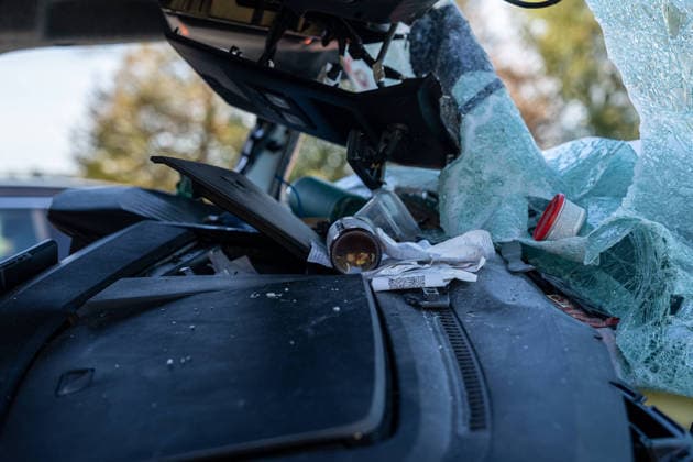 Schwerer Verkehrsunfall auf der A67: War Alkohol der Auslöser? - Transporterfahrer schwer verletzt - Rettungshubschrauber im Einsatz - Autobahn 1 Stunde Vollgesperrt - Bierflaschen im Transporter Verteilt (O TON Einsatzleiter) 7aIMG: 0573780 Schwerer Verkehrsunfall auf der A67: Transporterfahrer schwer verletzt - Rettungshubschrauber im Einsatz - Autobahn 1 Stunde VollgesperrtHessen, Büttelborn, Deutschland