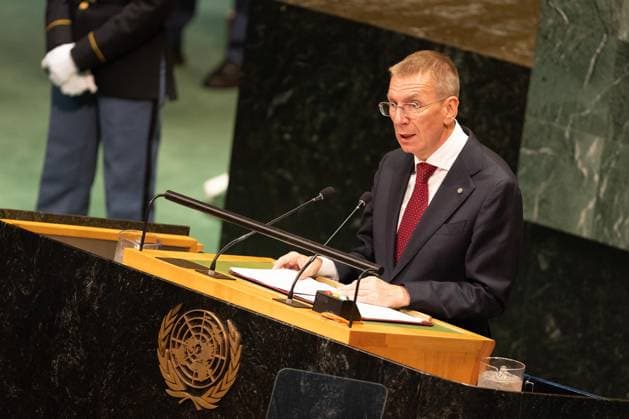 September 23, 2026, New York City, USA: Latvian President Edgars Rinkevics delivers a speech on the second day of the General Debate of the 81st session of the United Nations General Assembly at the UN Headquarters in New York City. New York City USA  - ZUMAl194 20260923_zip_l194_005 Copyright: xMarekxLadzinskix