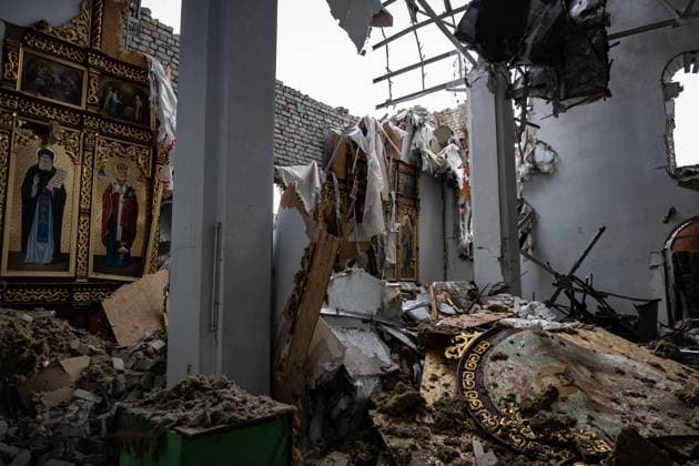 Aftermath of Russian attack on Ukraine s Kramatorsk KRAMATORSK, UKRAINE - SEPTEMBER 23: A view of the interior of a destroyed Orthodox church following a Russian airstrike in Kramatorsk, Ukraine, on September 23, 2026. Francisco Richart Anadolu Kramatorsk Ukraine. Editorial use only. Please get in touch for any other usage.  Copyright: x2026xAnadoluxFranciscoxRichartx