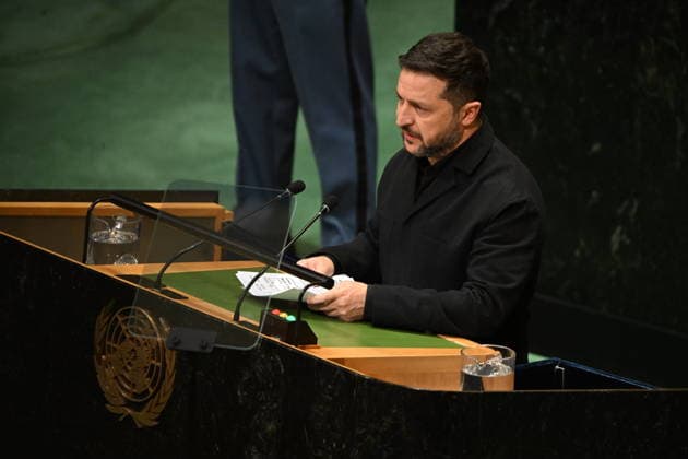 September 23, 2026, New York, New York, USA: President Volodymyr Zelenskyy of Ukraine addresses day 2 of the opening of the 81st Session of the United Nations General Assembly at United Nations Headquarters in New York, New York, USA on Wednesday, 23 September, 2026 New York USA  - ZUMAs152 20260923_faa_s152_269 Copyright: xKylexMazzax
