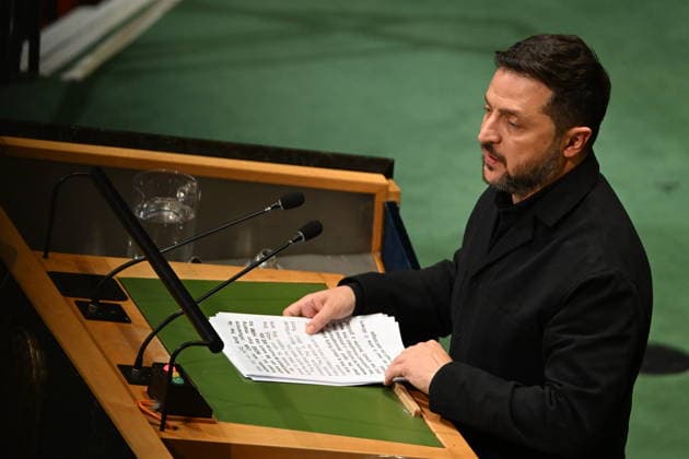 September 23, 2026, New York, New York, USA: President Volodymyr Zelenskyy of Ukraine addresses day 2 of the opening of the 81st Session of the United Nations General Assembly at United Nations Headquarters in New York, New York, USA on Wednesday, 23 September, 2026 New York USA - ZUMAs152 20260923_faa_s152_288 Copyright: xKylexMazzax