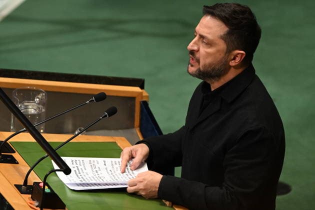 September 23, 2026, New York, New York, USA: President Volodymyr Zelenskyy of Ukraine addresses day 2 of the opening of the 81st Session of the United Nations General Assembly at United Nations Headquarters in New York, New York, USA on Wednesday, 23 September, 2026 New York USA  - ZUMAs152 20260923_faa_s152_282 Copyright: xKylexMazzax