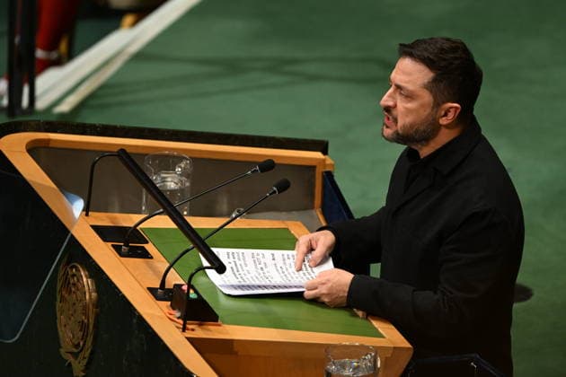 September 23, 2026, New York, New York, USA: President Volodymyr Zelenskyy of Ukraine addresses day 2 of the opening of the 81st Session of the United Nations General Assembly at United Nations Headquarters in New York, New York, USA on Wednesday, 23 September, 2026 New York USA  - ZUMAs152 20260923_faa_s152_294 Copyright: xKylexMazzax