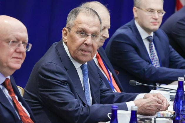 September 23, 2026, New York, New York, USA: VASILY NEBENZYA (L), Russia s Permanent Representative to the United Nations, and SERGEI LAVROV, Russia s Minister of International Affairs (C), are seen during a meeting with US Secretary of State Marco Rubio during the 2026 High-level Week at the 81st session of the United Nations General Assembly (UNGA). New York USA  - ZUMAt113 20260923_zaa_t113_259 Copyright: xRussianxMinistryxOfxInternationax