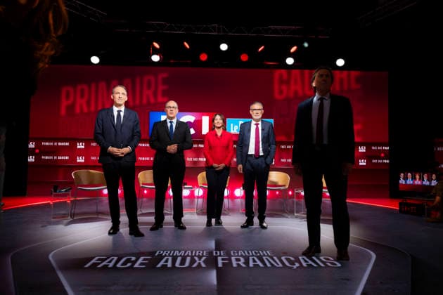 First Debate of the French Socialist Party Primary - Paris EB Raphael Glucksmann, Emmanuel Maurel, Segolene Royal, Olivier Faure and Jerome Guedj during the First Debate of the French Socialist Party Primary at TF1 in Paris on November, 2026. Photo by Eliot Blondet ABACAPRESS.COM Paris France France  Copyright: xBlondetxEliot ABACAx