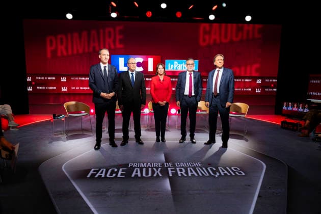 First Debate of the French Socialist Party Primary - Paris EB Raphael Glucksmann, Emmanuel Maurel, Segolene Royal, Olivier Faure and Jerome Guedj during the First Debate of the French Socialist Party Primary at TF1 in Paris on November, 2026. Photo by Eliot Blondet ABACAPRESS.COM Paris France France  Copyright: xBlondetxEliot ABACAx