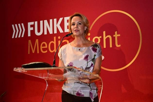 FUNKE Media Night ** NUR FÜR REDAKTIONELLE ZWECKE ** EDITORIAL USE ONLY **<p>Die Media Night im Stue, Hendrik Wüst (CDU), Julia Becker, Verlegerin der Funke-Mediengruppe, fotografiert am 23.09.2026 in Berlin. Berlin Berlin Berlin Copyright: MaurizioxGambarini