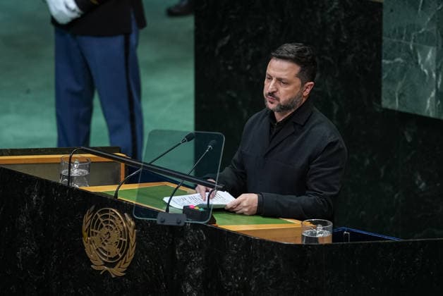 81st United Nations General Assembly NEW YORK, UNITED STATES - SEPTEMBER 23: President of Ukraine, Volodymyr Zelenskyy delivers a speech during the 81st United Nations General Assembly (UNGA) in New York, United States, on September 23, 2026. Mehmet Eser Anadolu New York United States. Editorial use only. Please get in touch for any other usage.  Copyright: x2026xAnadoluxMehmetxEserx