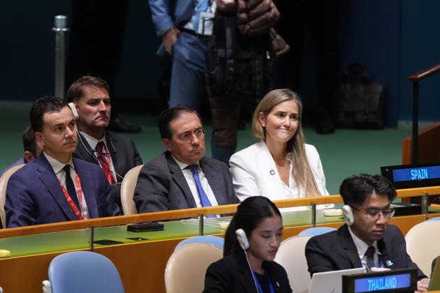 President of the Government of Spain Pedro Sanchez Perez-Castejon speaks at the UN General Assembly 81st session General Debate in UN General Assembly Hall at the United Nations Headquarters on Wednesday, September 23, 2026 in New York City.  NYP202609235035 STEPHANIxSPINDEL