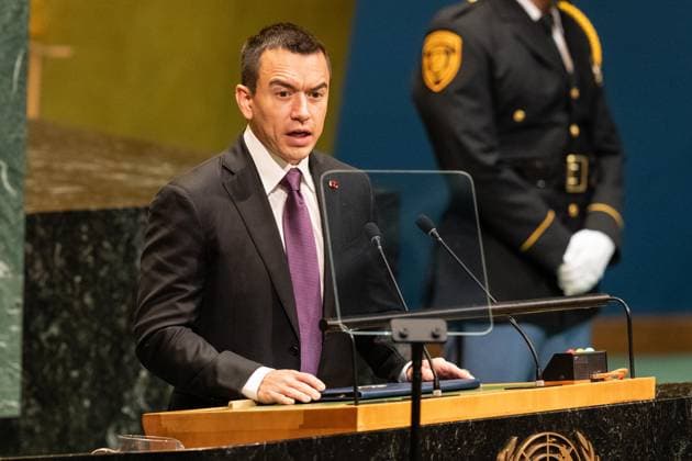 September 23, 2026, Bronx, New York, USA: Constitutional President of Colombia Daniel Roy-Gilchrist Noboa Azin speaks during General Debates on day 2 of UN General Assembly 81 at UN headquarters in New York, NY on September 23, 2026. Bronx USA - ZUMAr339 20260923_znp_r339_009 Copyright: xLevxRadinx