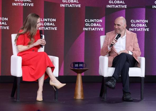 September 23, 2026, New York, New York, USA: CHELSEA CLINTON and CEO of Grindr GEORGE ARISON seen during the Clinton Global Initiative 2026 Day 2 (CGI) held at the New York Hilton Hotel. New York USA  - ZUMAk03_ 20260923_zaf_k03_060 Copyright: xNancyxKaszermanx
