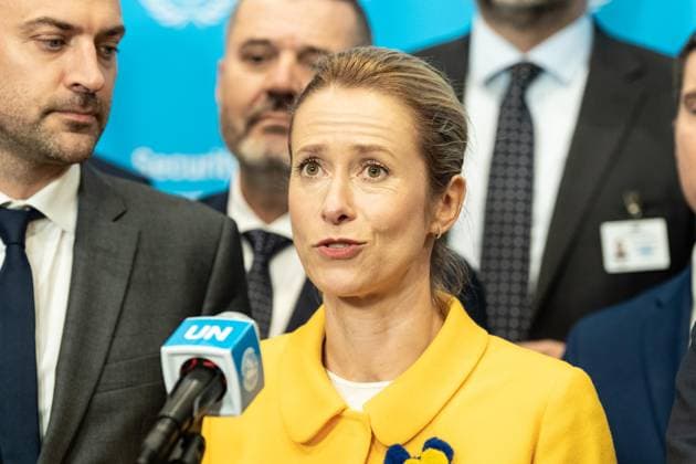 September 23, 2026, Bronx, New York, USA: Kaja Kallas, High Representative for Foreign Affairs and Security Policy, European Commission, Jean-Noel Barrot, Minister for Europe and Foreign Affairs, French Republic and Andrii Sybiha, Minister for Foreign Affairs, Ukraine deliver statement ahead of Security Council meeting on Ukraine at UN Headquarters in New York, NY on September 23, 2026 as Russian aggression is going on for more than 4 years. They were joined by representatives of dozens of countries. Bronx USA - ZUMAr339 20260923_znp_r339_032 Copyright: xLevxRadinx