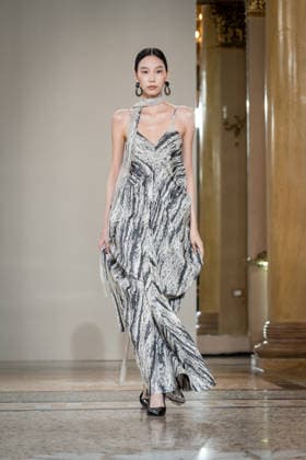 KEQIAO fashion show during the Milan Fashion Week - Womenswear Spring Summer 2027 in Milan, Italy, on 23 September 2026. A model walks the runway at KEQIAO fashion show during the Milan Fashion Week - Womenswear Spring Summer 2027 in Milan, Italy, on 23 September 2026., Credit:Stefano Costantino TTL Stefano Costantino Avalon Italy, Milan  Copyright: xStefanoxCostantinoxTTLx xStefanoxCostantinox xAvalonx 1137645606