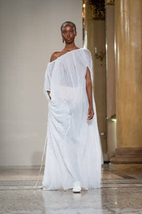 KEQIAO fashion show during the Milan Fashion Week - Womenswear Spring Summer 2027 in Milan, Italy, on 23 September 2026. A model walks the runway at KEQIAO fashion show during the Milan Fashion Week - Womenswear Spring Summer 2027 in Milan, Italy, on 23 September 2026., Credit:Stefano Costantino TTL Stefano Costantino Avalon Italy, Milan  Copyright: xStefanoxCostantinoxTTLx xStefanoxCostantinox xAvalonx 1137646247