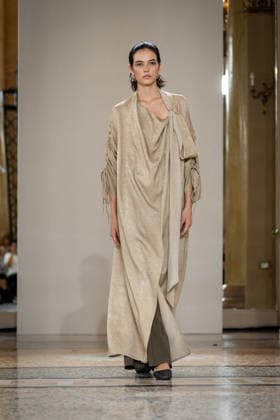 KEQIAO fashion show during the Milan Fashion Week - Womenswear Spring Summer 2027 in Milan, Italy, on 23 September 2026. A model walks the runway at KEQIAO fashion show during the Milan Fashion Week - Womenswear Spring Summer 2027 in Milan, Italy, on 23 September 2026., Credit:Stefano Costantino TTL Stefano Costantino Avalon Italy, Milan  Copyright: xStefanoxCostantinoxTTLx xStefanoxCostantinox xAvalonx 1137646505