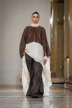 KEQIAO fashion show during the Milan Fashion Week - Womenswear Spring Summer 2027 in Milan, Italy, on 23 September 2026. A model walks the runway at KEQIAO fashion show during the Milan Fashion Week - Womenswear Spring Summer 2027 in Milan, Italy, on 23 September 2026., Credit:Stefano Costantino TTL Stefano Costantino Avalon Italy, Milan  Copyright: xStefanoxCostantinoxTTLx xStefanoxCostantinox xAvalonx 1137646599