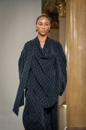 KEQIAO fashion show during the Milan Fashion Week - Womenswear Spring Summer 2027 in Milan, Italy, on 23 September 2026. A model walks the runway at KEQIAO fashion show during the Milan Fashion Week - Womenswear Spring Summer 2027 in Milan, Italy, on 23 September 2026., Credit:Stefano Costantino TTL Stefano Costantino Avalon Italy, Milan  Copyright: xStefanoxCostantinoxTTLx xStefanoxCostantinox xAvalonx 1137646617