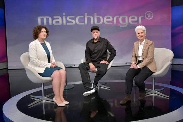 Amira Mohamed Ali, Smudo und Marie-Agnes Strack-Zimmermann in der ARD-Talkshow maischberger im Studio Berlin Adlershof. Berlin, 23.09.2026