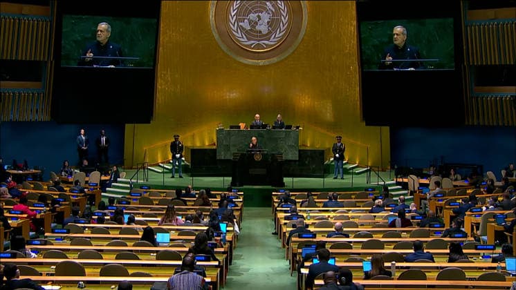 Iranian President Pezeshkian Attends UN General Assembly in New York Iranian President Masoud Pezeshkian attends the 81st session of the United Nations General Assembly at UN Headquarters in New York City, United States, on September 23, 2026. The UN General Debate runs from September 22 to 28 as part of the General Assembly’s high-level week. Photo by Iranian Presidency Office Tehran Tehran Iran, Islamic Republic of 230926_US_IPO_00(3) Copyright: xapaimagesxIranianxPresidencyxOfficex xapaimagesx