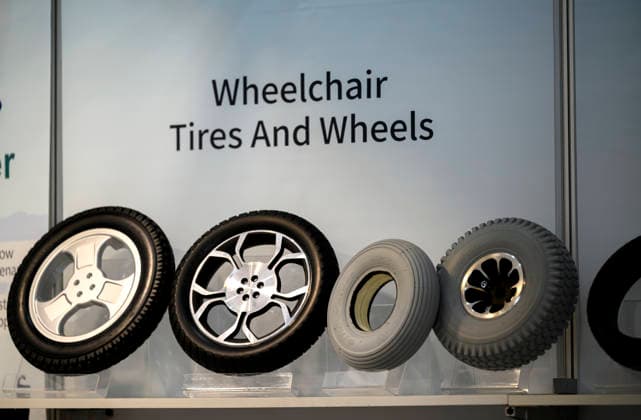 Feature, verschieden Räder für Rollstühle. REHACARE Fachmesse für Rehabilitation und Pflege, vom 23.09. - 26.09.2026 in Düsseldorf Deutschland. Messe