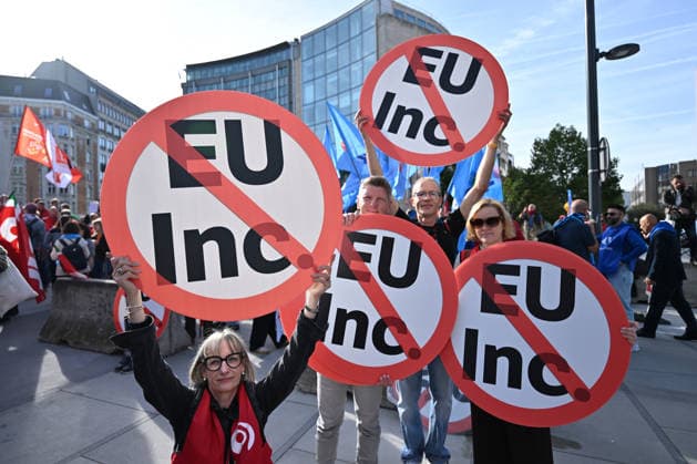 European trade unions protest ‘EU Inc.’ proposal in Brussels BRUSSELS, BELGIUM - SEPTEMBER 24: Hundreds of people gather at Schuman Square in front of European Union institutions during a protest organized by the European Trade Union Confederation (ETUC) and various Belgian trade unions against the proposed EU Inc. framework, which aims to simplify company formation across the EU, in Brussels, Belgium, on September 24, 2026. Dursun Aydemir Anadolu Brussels Belgium. Editorial use only. Please get in touch for any other usage.  Copyright: x2026xAnadoluxDursunxAydemirx