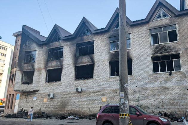 RUSSIA, STERLITAMAK - SEPTEMBER 24, 2026: The scene of a fire at the Solnechny shopping center. The fire broke out on the shopping center’s second floor on September 22, spreading over 2,100 sq meters and killing four people. Ilfat Kinzyabayev TASS  98243758