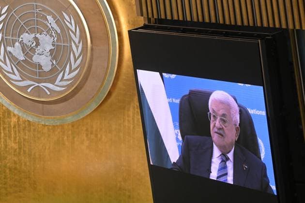 US UN General Assembly 9250332 24.09.2026 Palestinian President Mahmoud Abbas appears on a screen to address the 81st United Nations General Assembly (UNGA) at the U.N. headquarters in New York City, the United States. Sergey Guneev Sputnik New York USA  Copyright: xSergeyxGuneevx