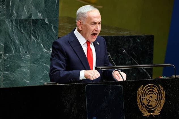 Prime Minister of Israel Benjamin Netanyahu.speaks at the UN General Assembly 81st session General Debate in the UN General Assembly Hall at the United Nations Headquarters on Thursday, September 24, 2026 in New York City.  NYP2026092440111 PETERxFOLEY