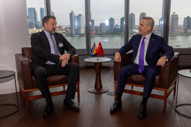 Turkish Foreign Minister Fidan - Bosnian Foreign Minister Konakovic meeting in New York NEW YORK, UNITED STATES - SEPTEMBER 24: Turkish Foreign Minister Hakan Fidan (R) meets with Bosnian Foreign Minister Elmedin Konakovic (L) on the sidelines of the 81st United Nations General Assembly in New York, United States, on September 24, 2026. Mustafa Hatipoglu Anadolu New York United States. Editorial use only. Please get in touch for any other usage.  Copyright: x2026xAnadoluxMustafaxHatipoglux