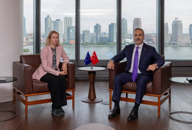 Turkish Foreign Minister Hakan Fidan in New York NEW YORK, UNITED STATES - SEPTEMBER 24: Turkish Foreign Minister Hakan Fidan (R) meets with European Commission Vice-President and EU High Representative for Foreign Affairs and Security Policy Kaja Kallas (L) on the sidelines of the 81st United Nations General Assembly in New York, United States, on September 24, 2026. Mustafa Hatipoglu Anadolu New York United States. Editorial use only. Please get in touch for any other usage.  Copyright: x2026xAnadoluxMustafaxHatipoglux