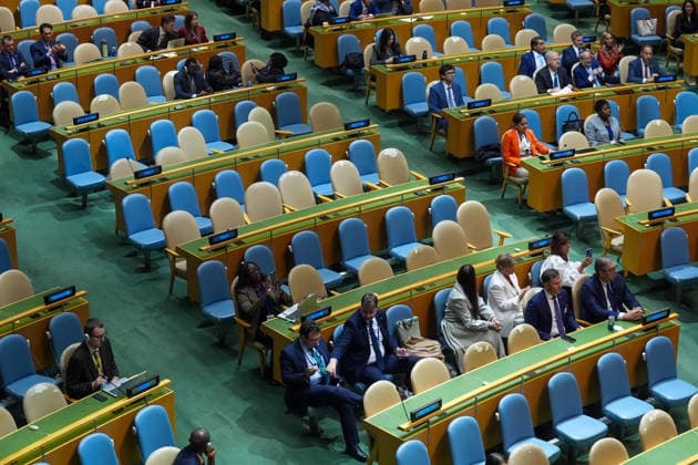 Delegates leave UN General Assembly as Netanyahu arrives to speak NEW YORK, UNITED STATES - SEPTEMBER 24: Delegates from several countries leave the room as Israeli Prime Minister Benjamin Netanyahu speaks during the 81st session of the United Nations General Assembly at UN headquarters in New York, United States, on September 24, 2026. Mehmet Eser Anadolu New York United States. Editorial use only. Please get in touch for any other usage.  Copyright: x2026xAnadoluxMehmetxEserx