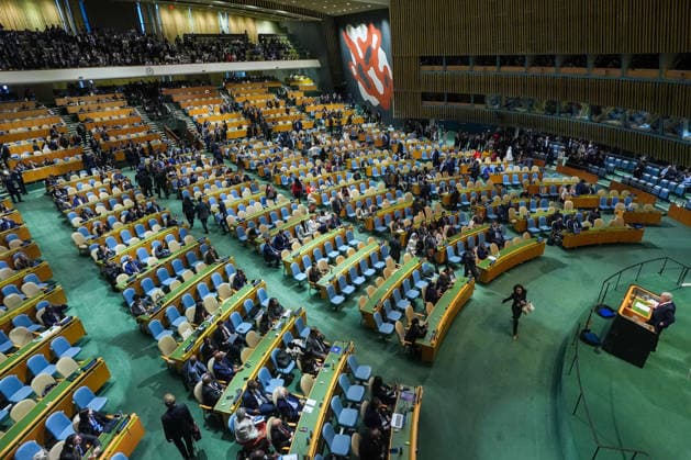 Delegates leave UN General Assembly as Netanyahu arrives to speak NEW YORK, UNITED STATES - SEPTEMBER 24: Delegates from several countries leave the room as Israeli Prime Minister Benjamin Netanyahu speaks during the 81st session of the United Nations General Assembly at UN headquarters in New York, United States, on September 24, 2026. Mehmet Eser Anadolu New York United States. Editorial use only. Please get in touch for any other usage.  Copyright: x2026xAnadoluxMehmetxEserx