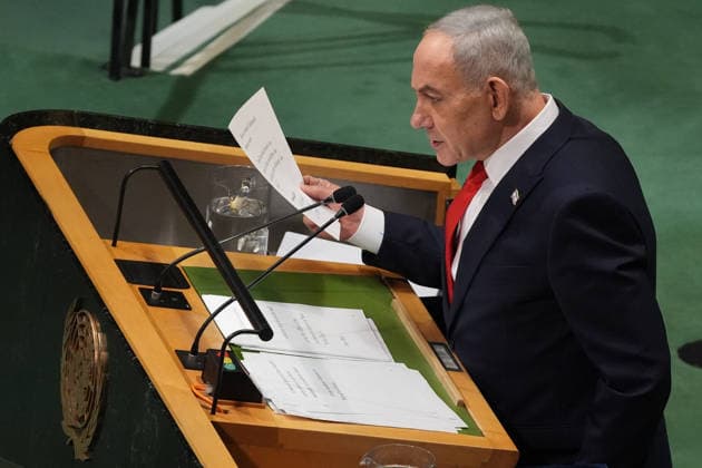 Prime Minister of The State of Israel Benjamin Netanyahu speaks at the UN General Assembly 81st session General Debate in UN General Assembly Hall at the United Nations Headquarters on Wednesday, September 24, 2026 in New York City.  NYP202609245011 STEPHANIxSPINDEL