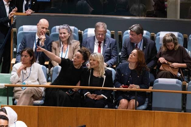September 24, 2026, New York City, USA: Members of the Israeli delegation, including Sara Netanyahu, Yoav Kisch, Danny Danon and Idit Silman, sit in the General Assembly Hall and wait for Israeli Prime Minister Benjamin NetanyahuÃ¢â‚¬â ¢s address during the 81st session of the United Nations General Assembly at the UN Headquarters in New York City. New York City USA  - ZUMAl194 20260924_zip_l194_058 Copyright: xMarekxLadzinskix