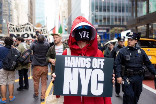Pro-Palestine protestors march in Midtown Manhattan towards the United Nations Headquarters on Thursday, September 24, 2026 in New York City. The protest took place on the day Palestine President Mahmoud Abbas and President of Israel Benjamin Netanyahu spoke at the UN General Assembly 81st session General Debate.  NYP20260924965 JONATHANxFERNANDES