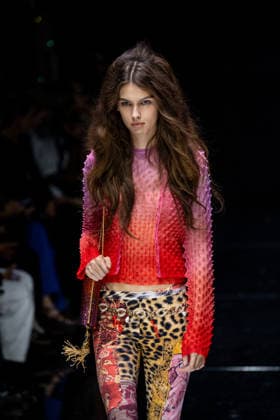 Roberto Cavalli fashion show during the Milan Fashion Week - Womenswear Spring Summer 2027 in Milan, Italy, on 24 September 2026. A model walks the runway at Roberto Cavalli fashion show during the Milan Fashion Week - Womenswear Spring Summer 2027 in Milan, Italy, on 24 September 2026., Credit:Stefano Costantino TTL Stefano Costantino Avalon Italy, Milan  Copyright: xStefanoxCostantinoxTTLx xStefanoxCostantinox xAvalonx 1137944381