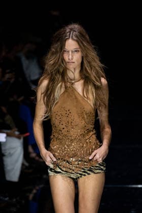 Roberto Cavalli fashion show during the Milan Fashion Week - Womenswear Spring Summer 2027 in Milan, Italy, on 24 September 2026. A model walks the runway at Roberto Cavalli fashion show during the Milan Fashion Week - Womenswear Spring Summer 2027 in Milan, Italy, on 24 September 2026., Credit:Stefano Costantino TTL Stefano Costantino Avalon Italy, Milan  Copyright: xStefanoxCostantinoxTTLx xStefanoxCostantinox xAvalonx 1137944415