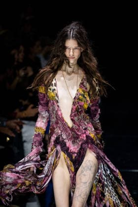 Roberto Cavalli fashion show during the Milan Fashion Week - Womenswear Spring Summer 2027 in Milan, Italy, on 24 September 2026. A model walks the runway at Roberto Cavalli fashion show during the Milan Fashion Week - Womenswear Spring Summer 2027 in Milan, Italy, on 24 September 2026., Credit:Stefano Costantino TTL Stefano Costantino Avalon Italy, Milan  Copyright: xStefanoxCostantinoxTTLx xStefanoxCostantinox xAvalonx 1137944511