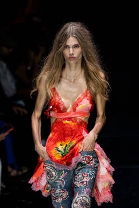 Roberto Cavalli fashion show during the Milan Fashion Week - Womenswear Spring Summer 2027 in Milan, Italy, on 24 September 2026. A model walks the runway at Roberto Cavalli fashion show during the Milan Fashion Week - Womenswear Spring Summer 2027 in Milan, Italy, on 24 September 2026., Credit:Stefano Costantino TTL Stefano Costantino Avalon Italy, Milan  Copyright: xStefanoxCostantinoxTTLx xStefanoxCostantinox xAvalonx 1137944597