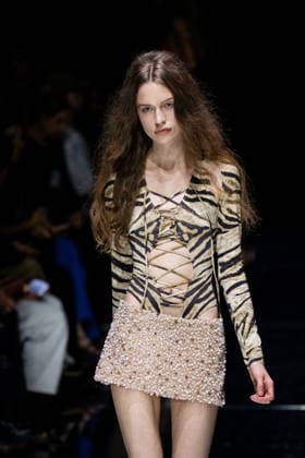 Roberto Cavalli fashion show during the Milan Fashion Week - Womenswear Spring Summer 2027 in Milan, Italy, on 24 September 2026. A model walks the runway at Roberto Cavalli fashion show during the Milan Fashion Week - Womenswear Spring Summer 2027 in Milan, Italy, on 24 September 2026., Credit:Stefano Costantino TTL Stefano Costantino Avalon Italy, Milan  Copyright: xStefanoxCostantinoxTTLx xStefanoxCostantinox xAvalonx 1137944610