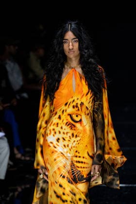 Roberto Cavalli fashion show during the Milan Fashion Week - Womenswear Spring Summer 2027 in Milan, Italy, on 24 September 2026. A model walks the runway at Roberto Cavalli fashion show during the Milan Fashion Week - Womenswear Spring Summer 2027 in Milan, Italy, on 24 September 2026., Credit:Stefano Costantino TTL Stefano Costantino Avalon Italy, Milan  Copyright: xStefanoxCostantinoxTTLx xStefanoxCostantinox xAvalonx 1137944615